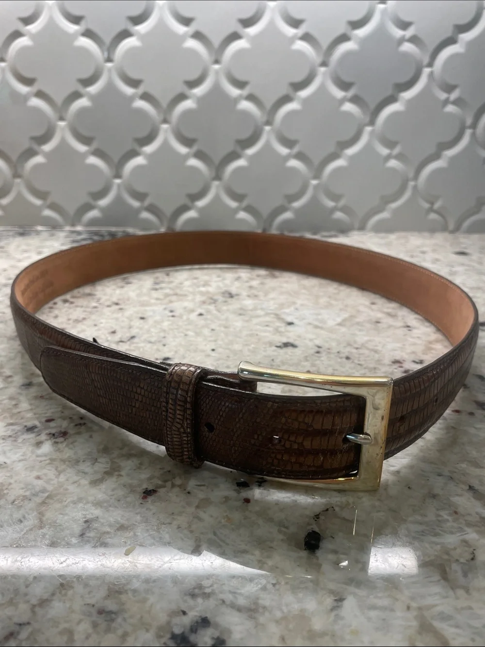 Brighton Brown Textured Leather Belt with Gold Buckle